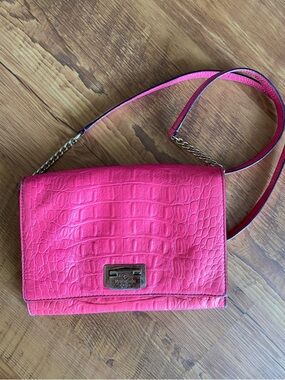 Kate Spade Hot Pink Croc Embossed Fiona Orchard Valley Crossbody